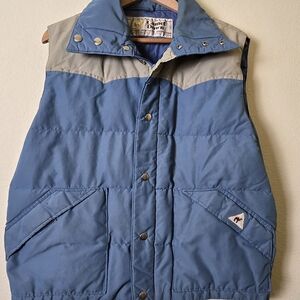 Puffer vest, 70s vintage camel goosedown warm blue XL
